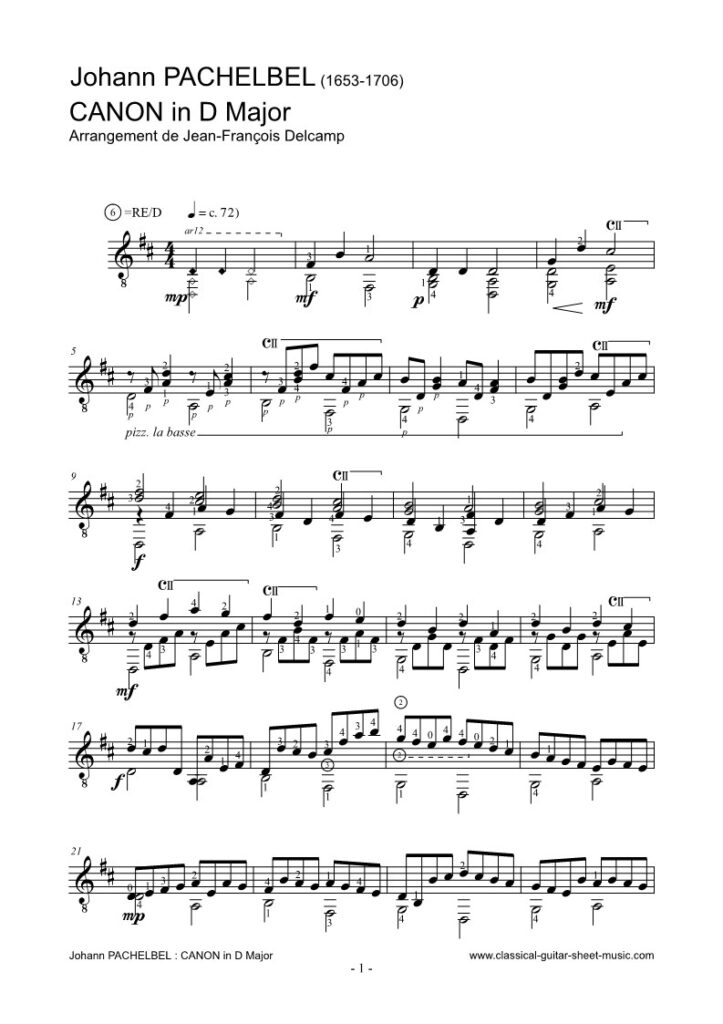 Johann Pachelbel - Canon in D for classical guitar - page 1