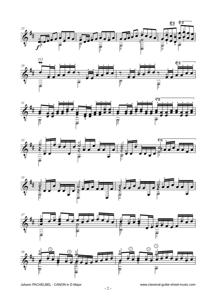 Johann Pachelbel - Canon in D for classical guitar - page 2