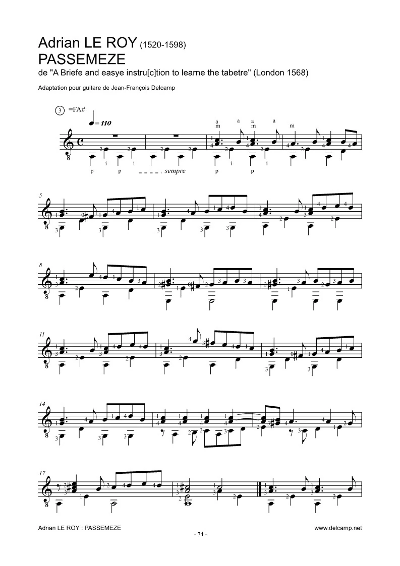 Adrian Leroy - Passemeze for classical guitar
