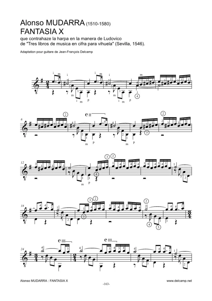 Alonso Mudarra - Fantasia 10 Ludovico for classical guitar