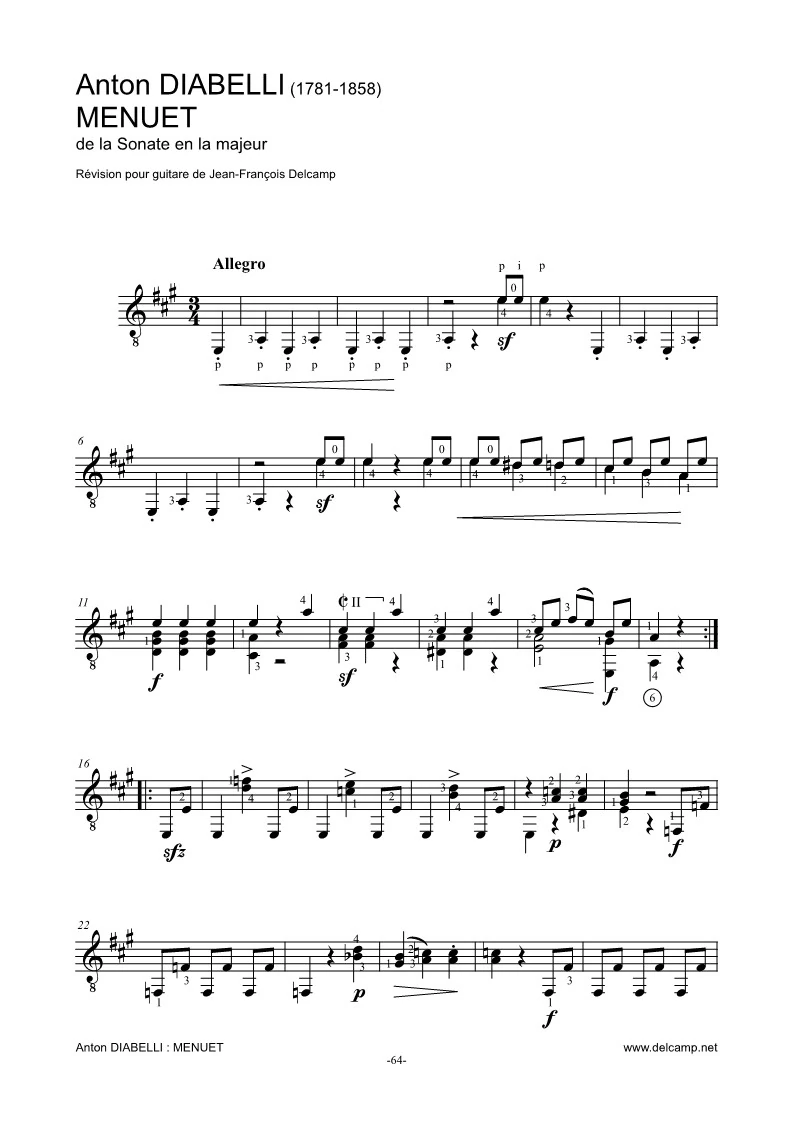 Anton Diabelli - Menuet in A major for classical guitar
