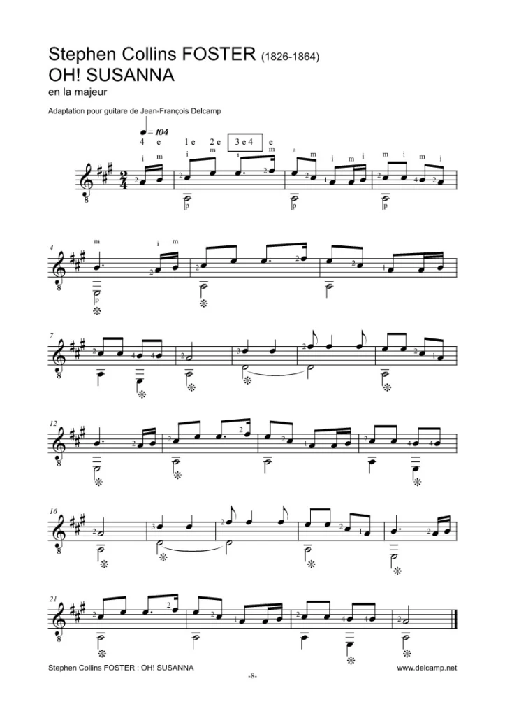 Collins Foster - Oh! Susanna for classical guitar