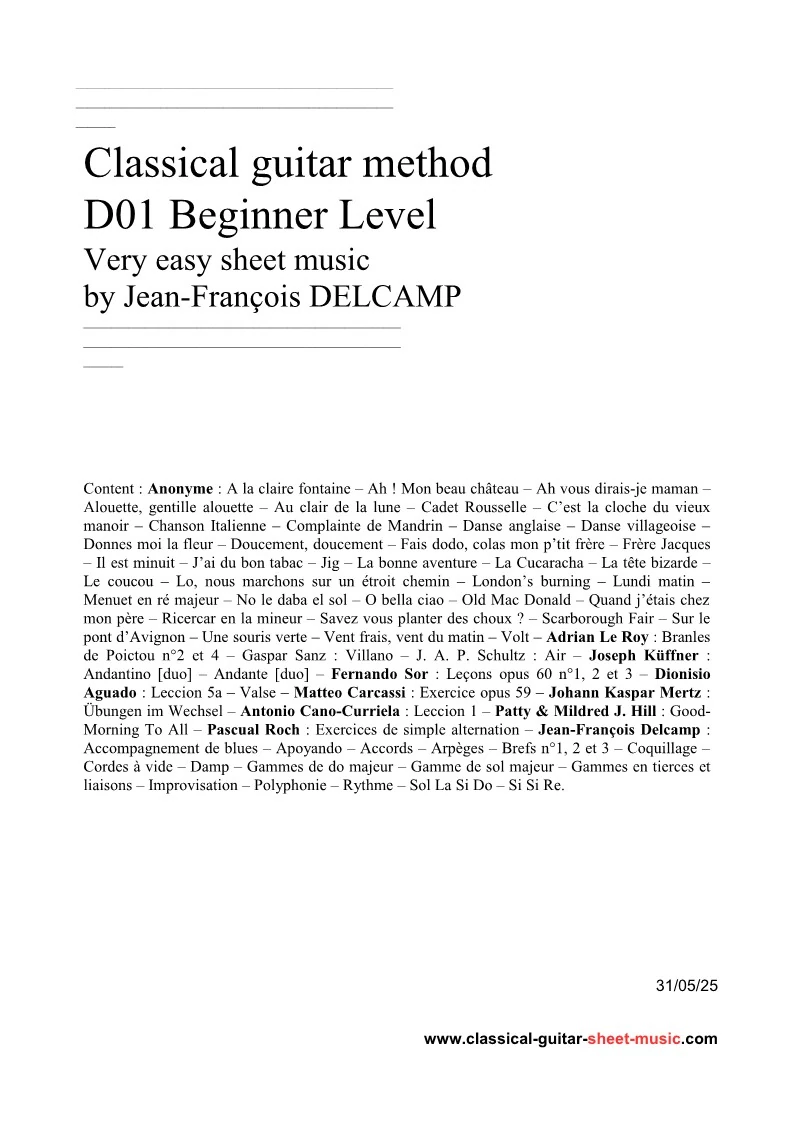 Delcamp - Classical guitar method - Book 1 - Beginner level, very easy