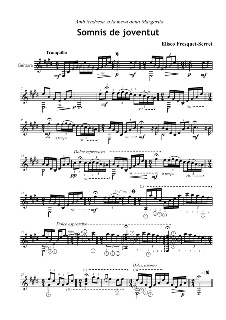 Eliseo Fresquet-Serret – Somnis de joventut for classical guitar