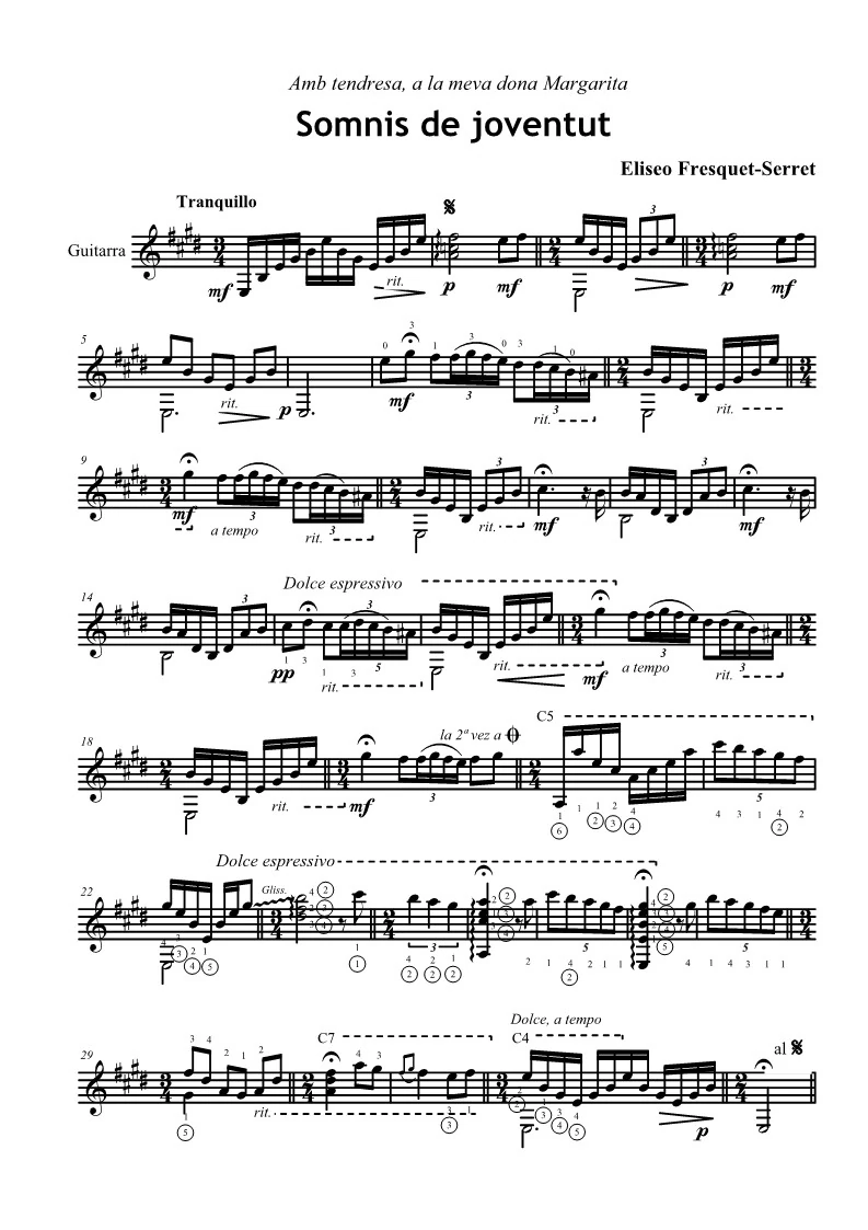 Eliseo Fresquet-Serret – Somnis de joventut for classical guitar