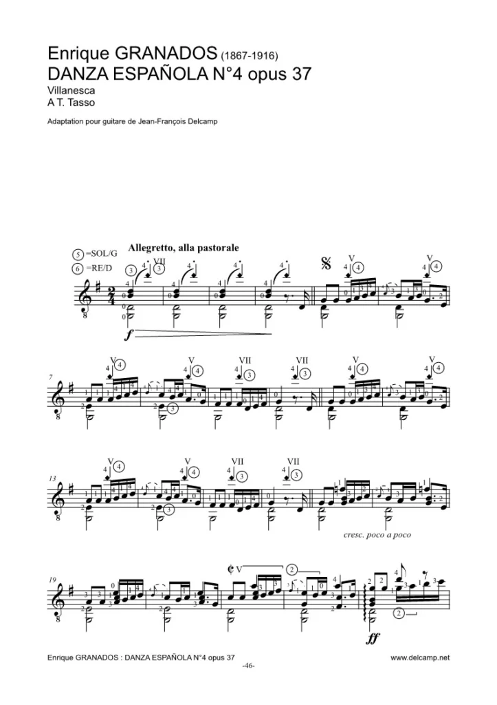 Enrique Granados - Danza Española opus 37 n°4 Villanesca for classical guitar
