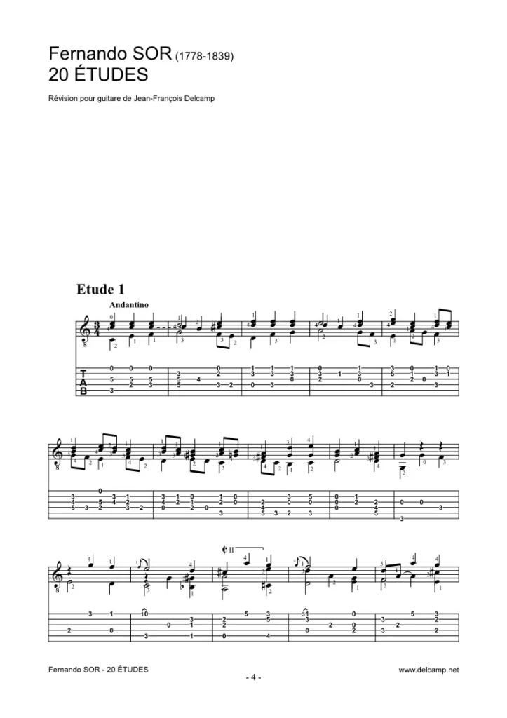 Fernando Sor - Study 5 in C major Tab for classical guitar