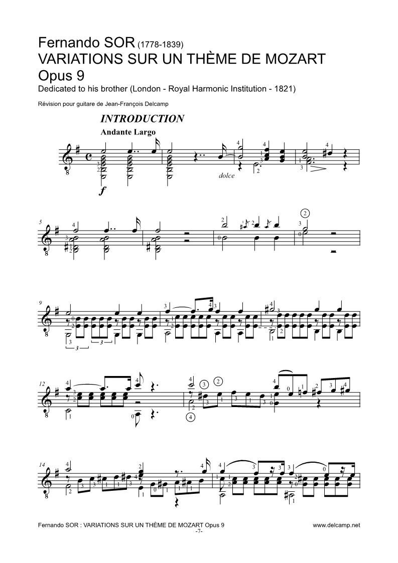 Fernando Sor – Variations sur un thème de Mozart Opus 9 for classical guitar