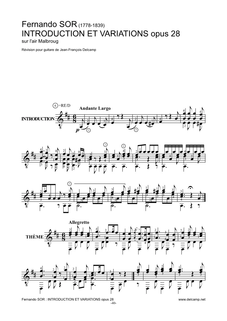 Fernando Sor op 28 – Variations sur l’air Malbroug for classical guitar