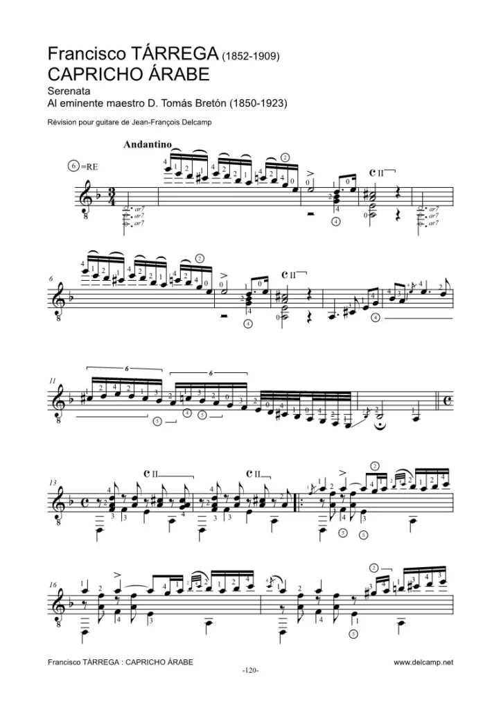 Francisco Tárrega - Capricho árabe for classical guitar