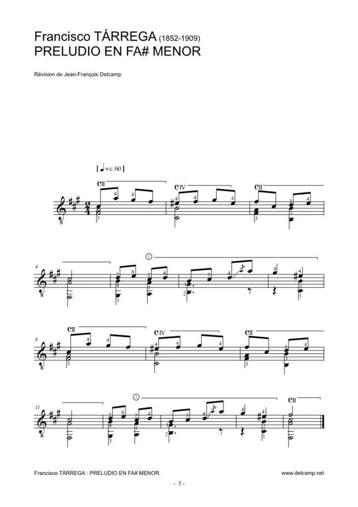 Francisco Tárrega – Preludio in F sharp minor for classical guitar