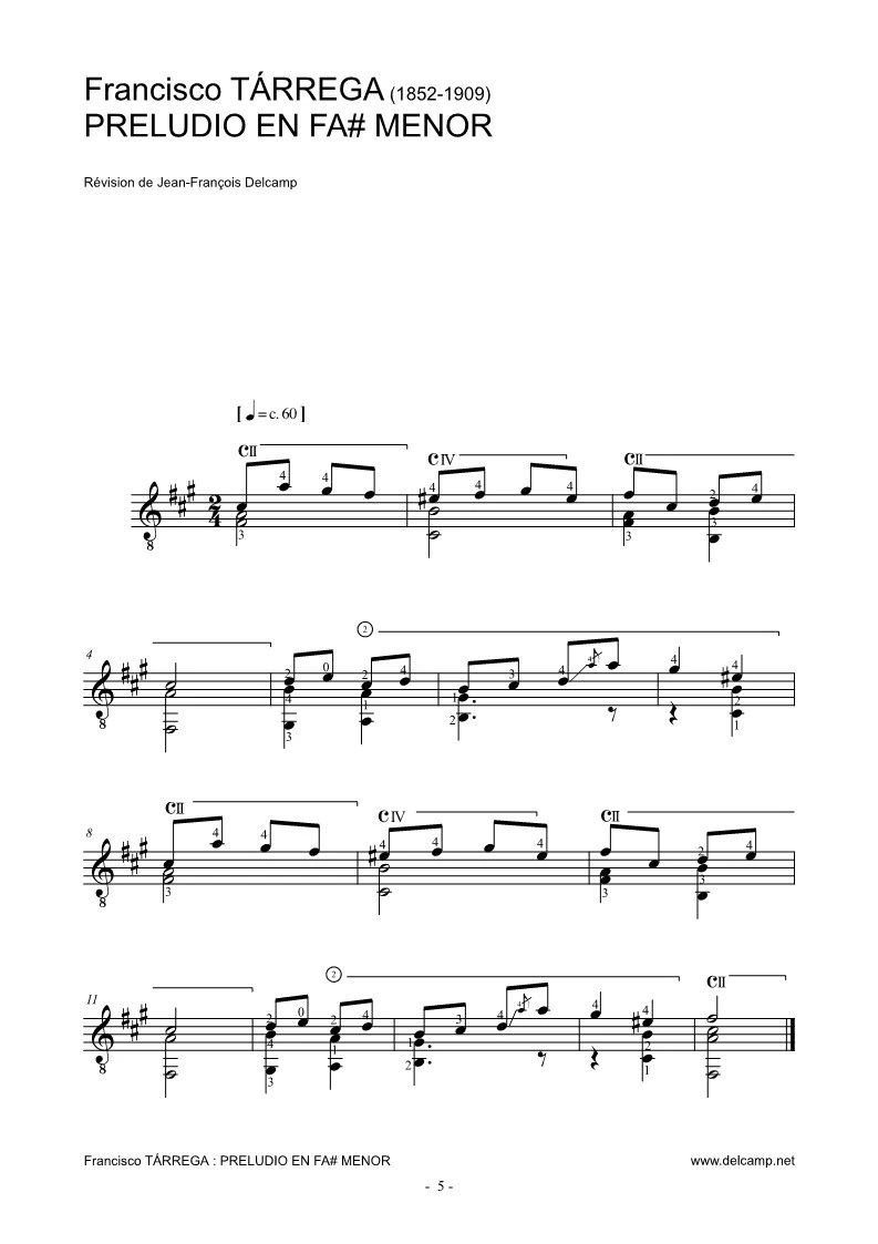 Francisco Tárrega – Preludio in F sharp minor for classical guitar