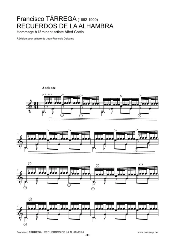 Francisco Tárrega - Recuerdos de la Alhambra for classical guitar