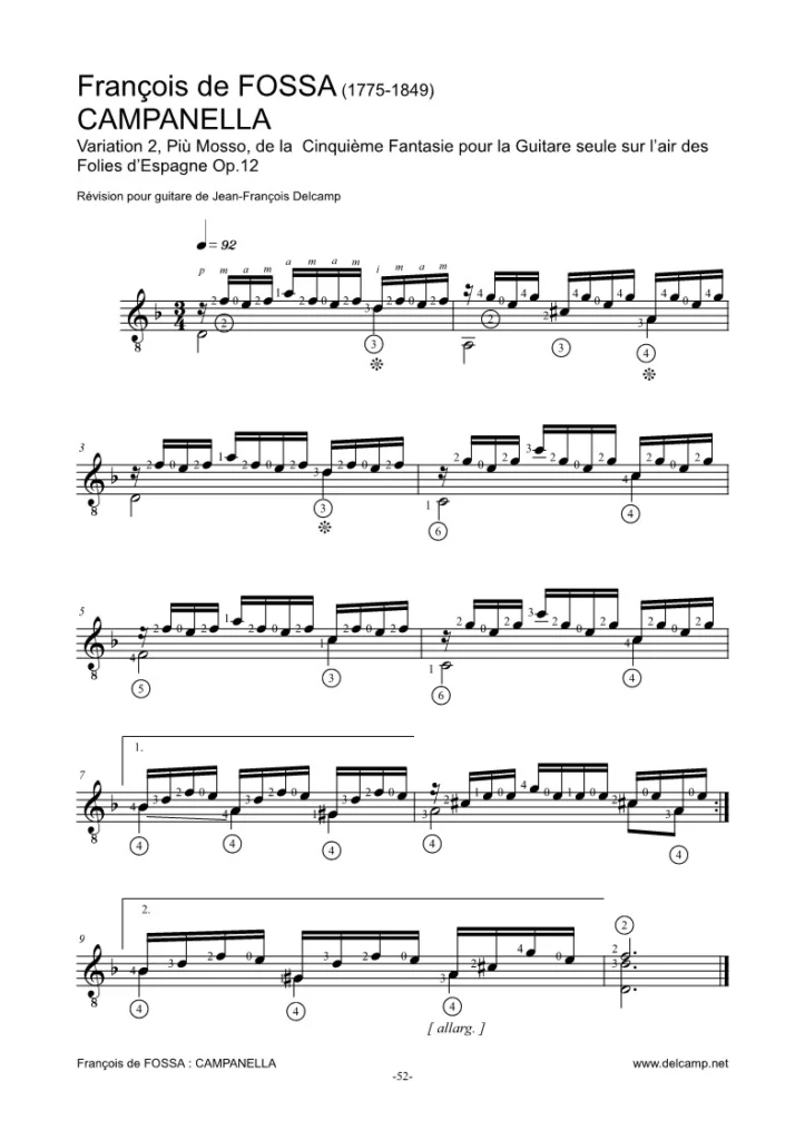 François de Fossa - Campanella for classical guitar