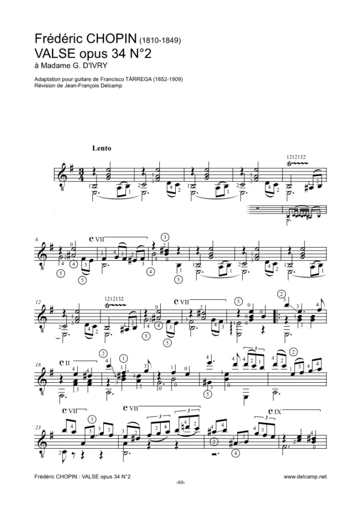 Frédéric Chopin : Valse n°2 opus 34 for classical guitar