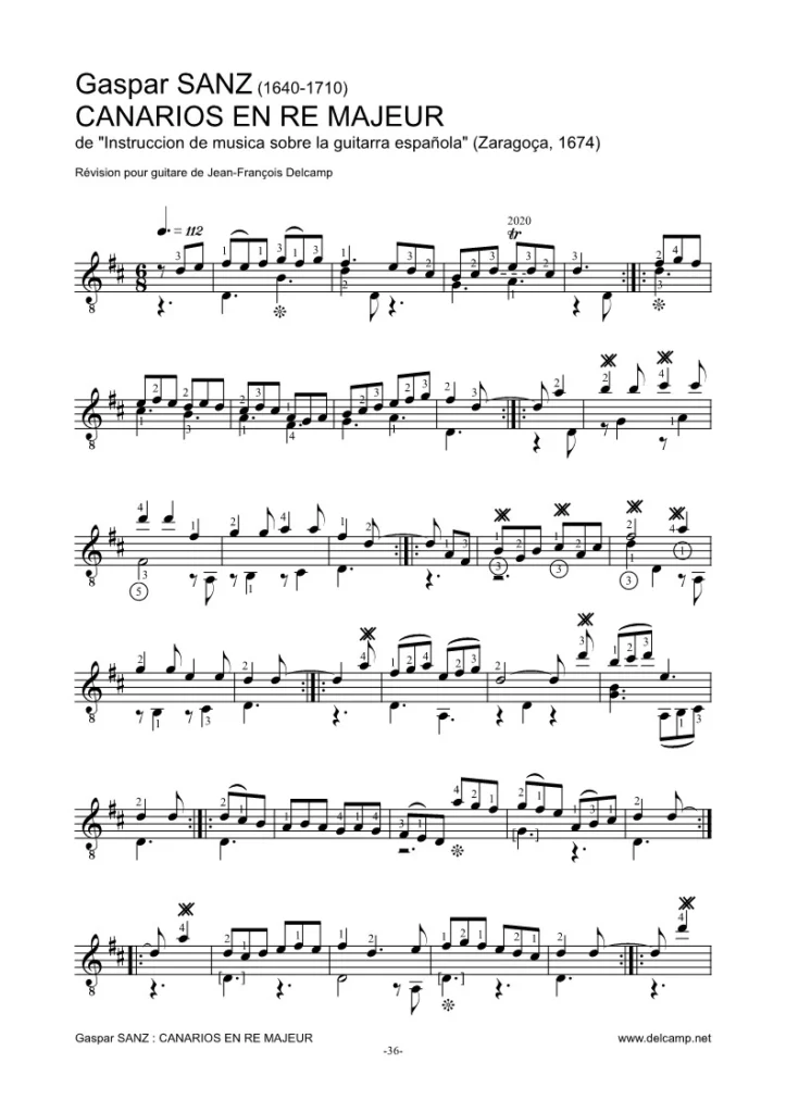 Gaspar Sanz - Canarios for classical guitar