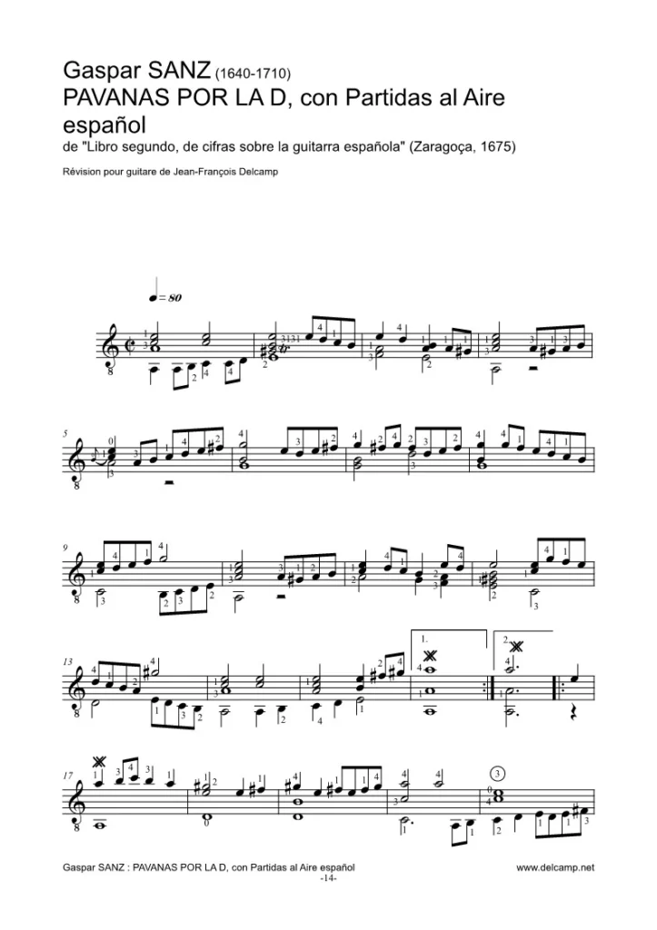 Gaspar Sanz - Pavanas por la D for classical guitar