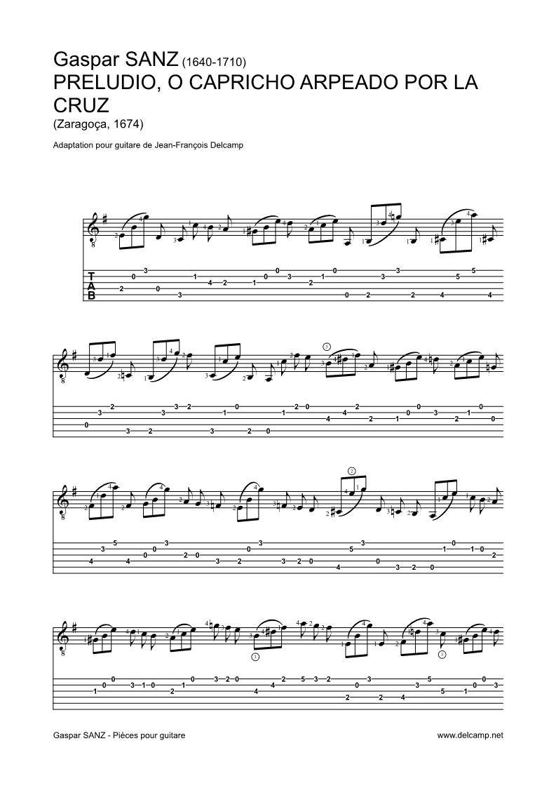 Gaspar Sanz - Preludio o Capricho arpeado por la cruz Tab for classical guitar