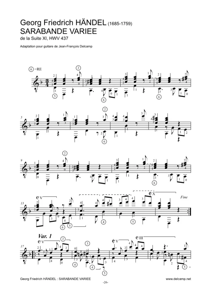 Georg Friedrich Händel - Sarabande for classical guitar