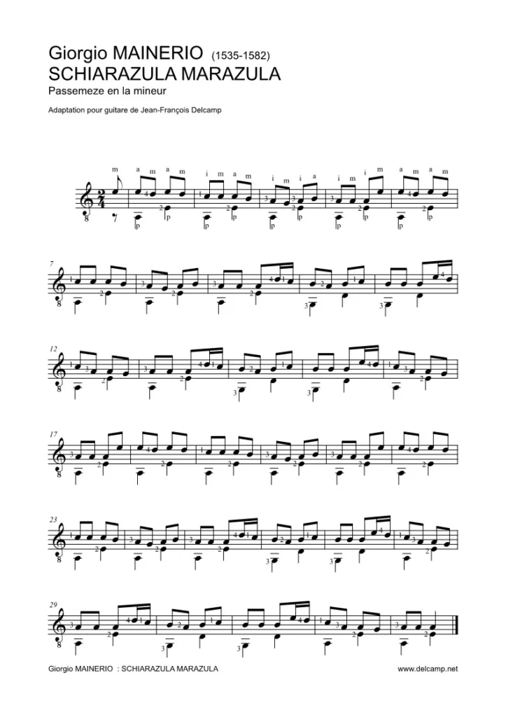 Giorgio Mainerio - Schiarazula Marazula for classical guitar