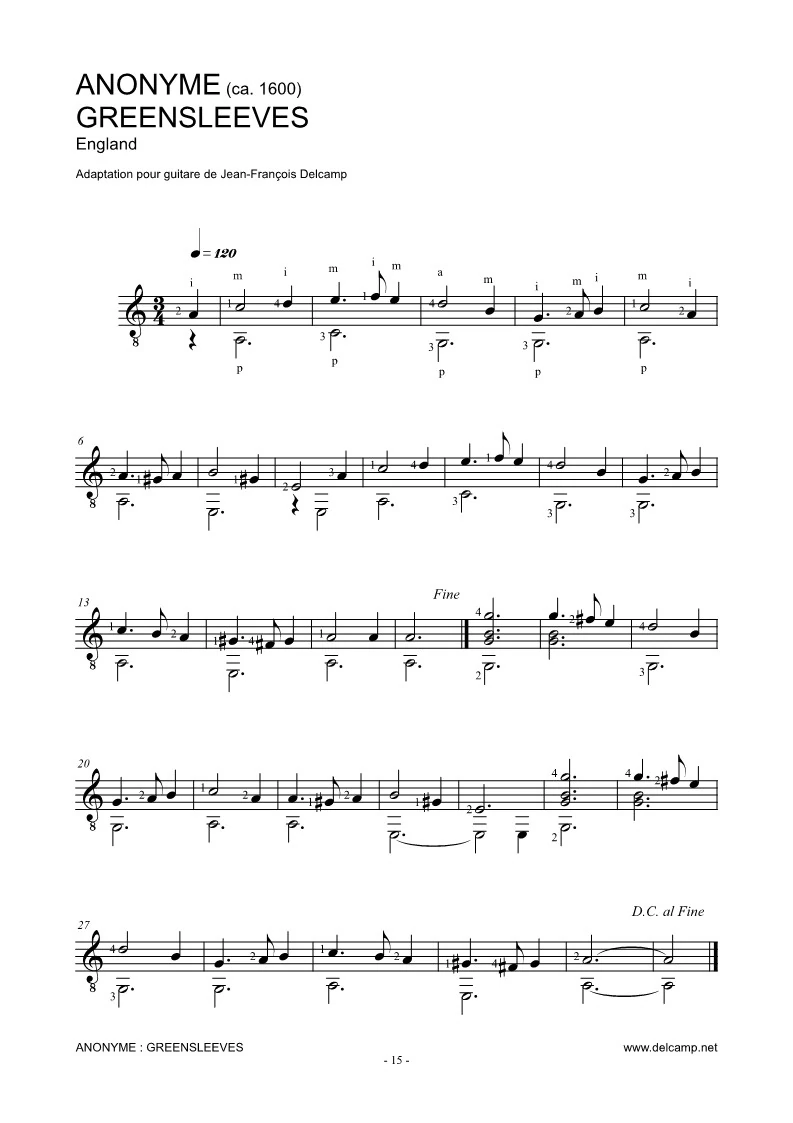 Greensleeves for classical guitar