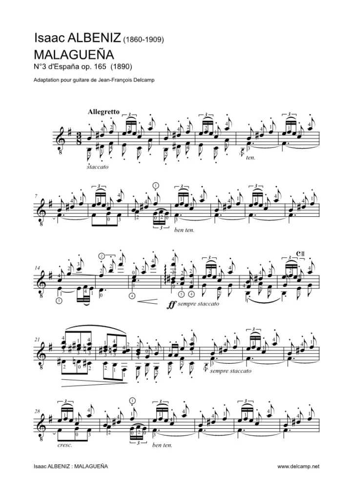 Isaac Albéniz - Malagueña opus 165 for classical guitar