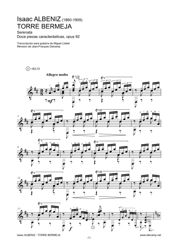 Isaac Albéniz : Torre Bermeja opus 92 for classical guitar