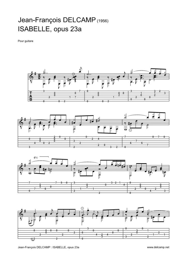 Jean François Delcamp - Isabelle opus 23 - Tab for classical guitar