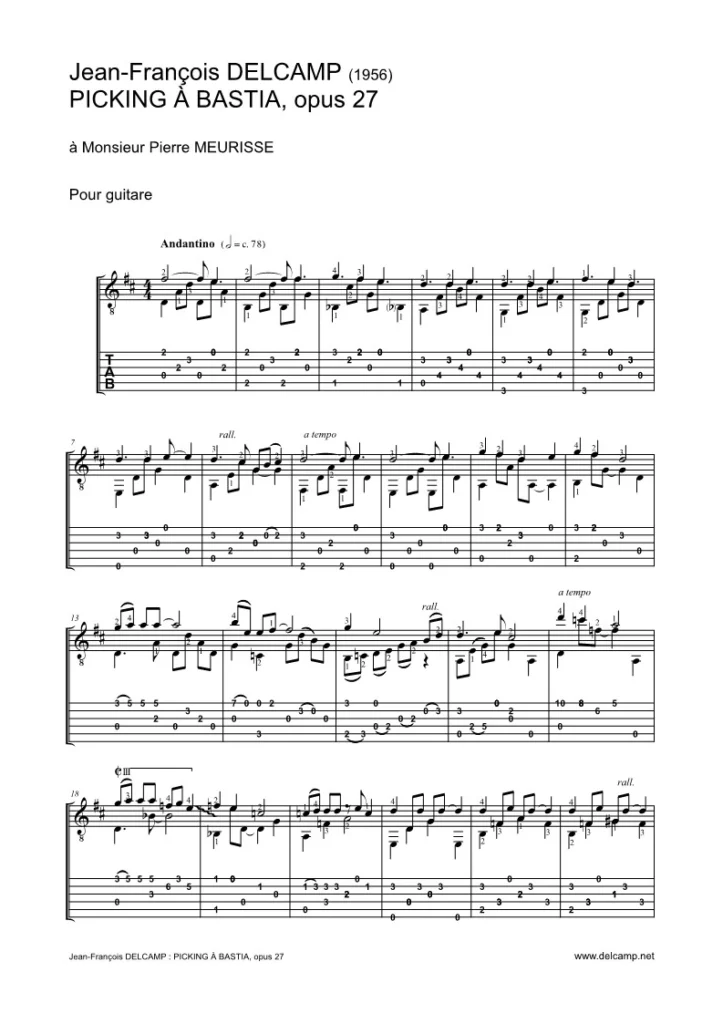 Jean François Delcamp - Picking à Bastia opus 27 - Tab for classical guitar
