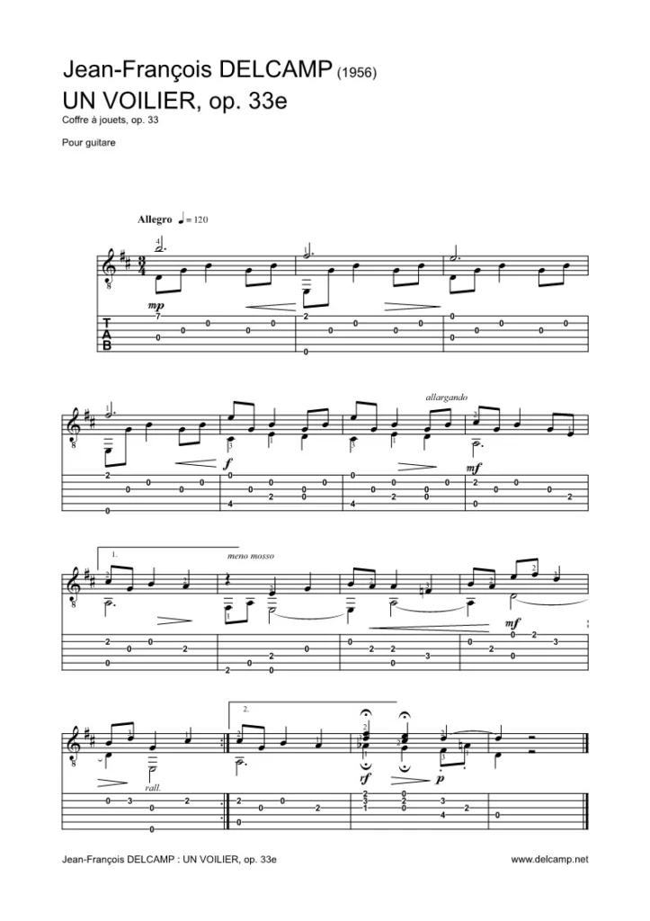 Jean François Delcamp - Un voilier opus 33 - Tab for classical guitar