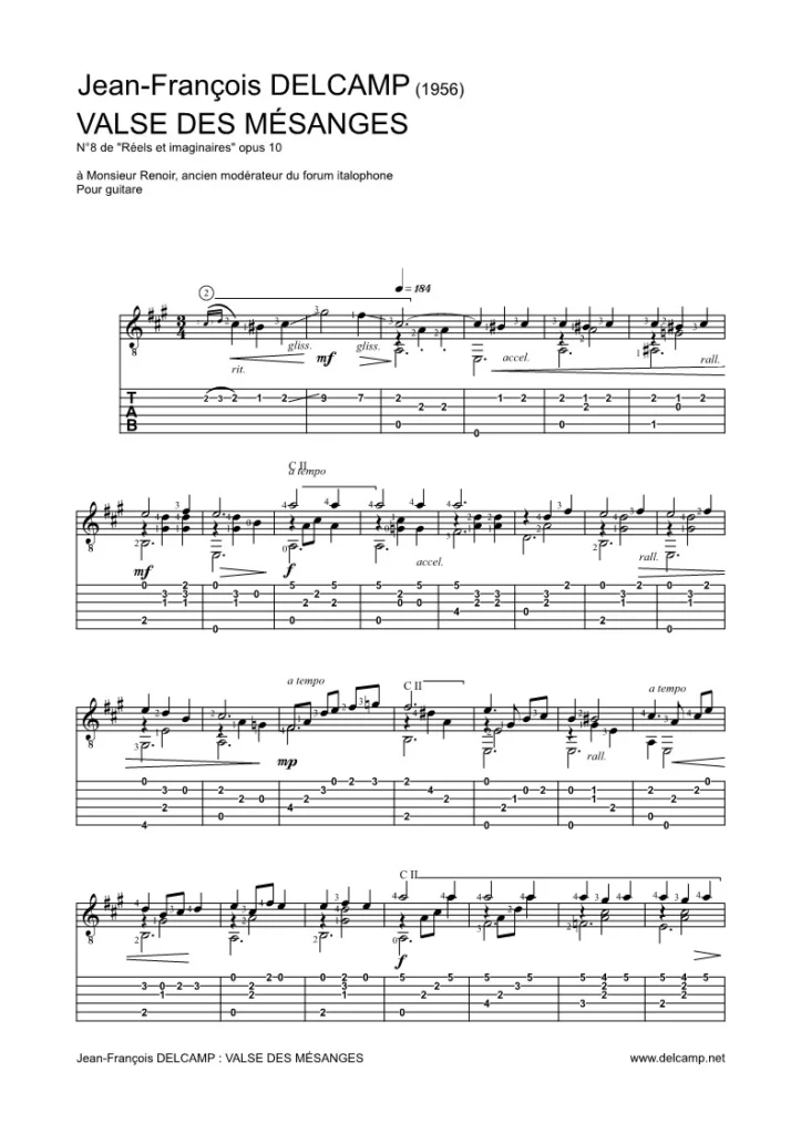 Jean François Delcamp - Valse des mésanges opus 10 - Tab for classical guitar