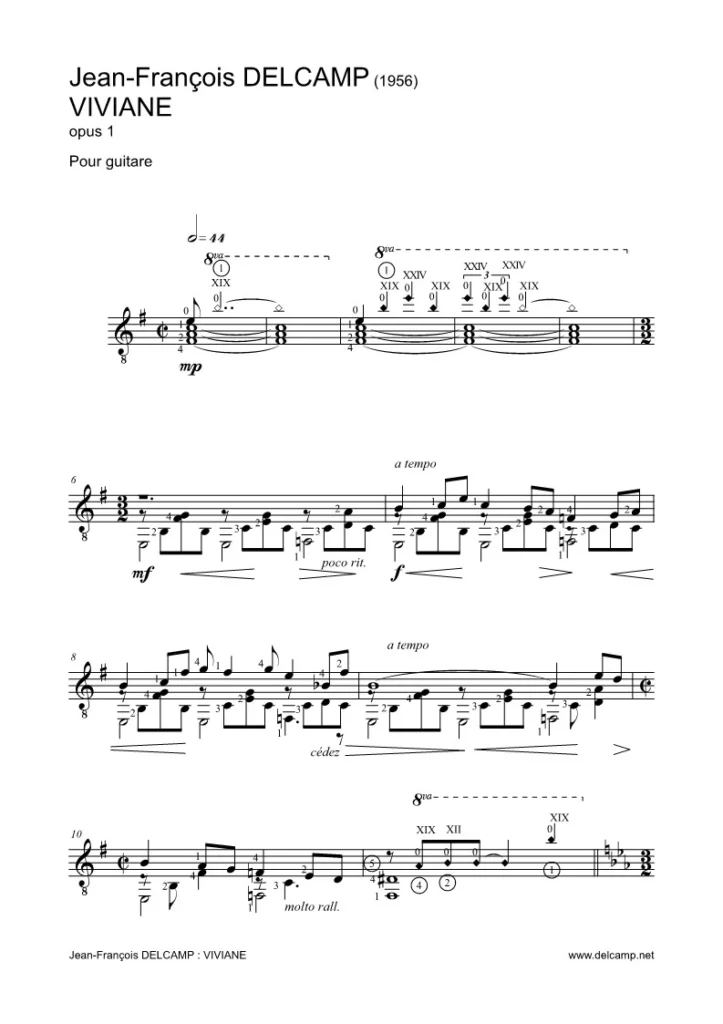 Jean-François Delcamp – Viviane for classical guitar