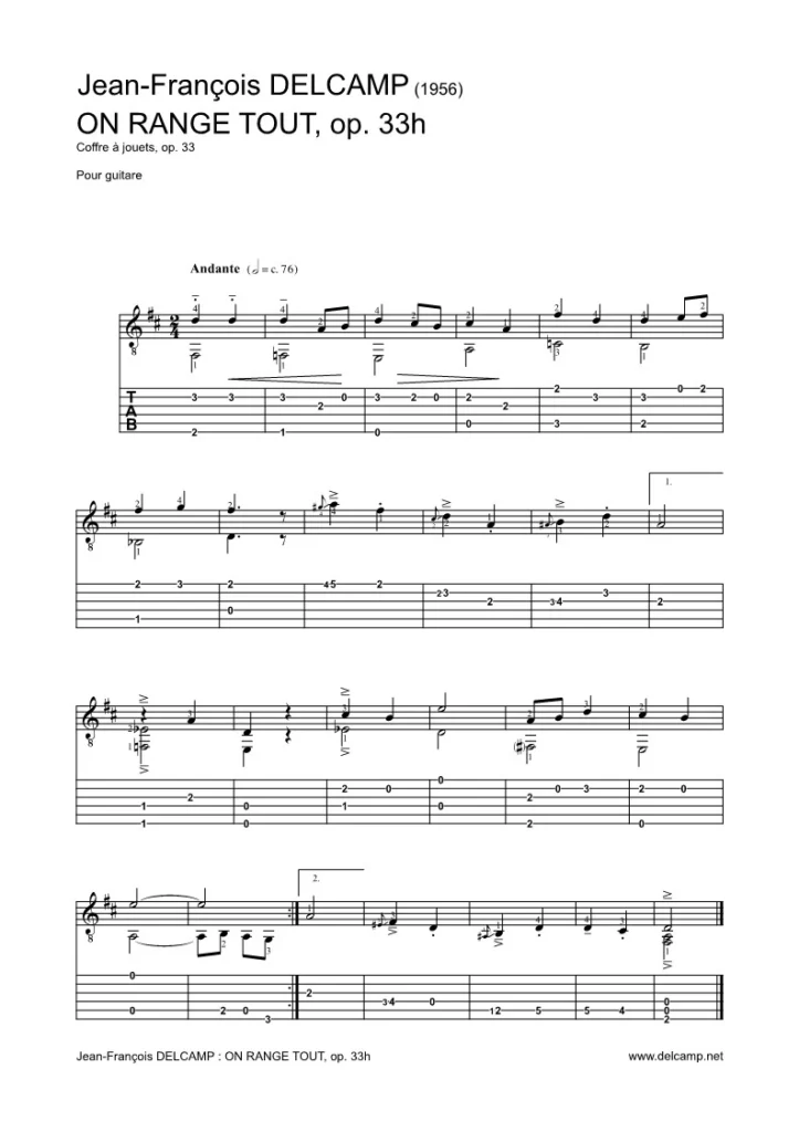 Jean François Delcamp - On range tout 33 - Tab for classical guitar