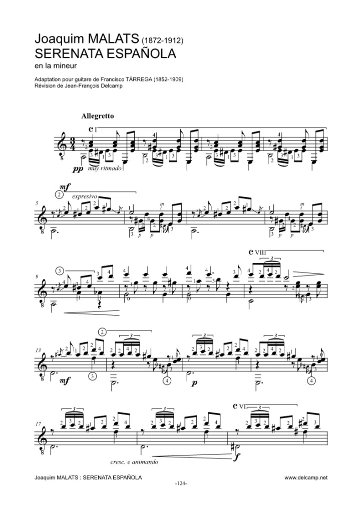Joaquim Malats - Serenata Española for classical guitar