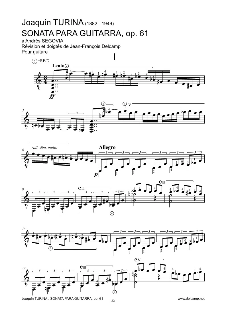 Joaquín Turina – Sonata in D minor op 61 for classical guitar