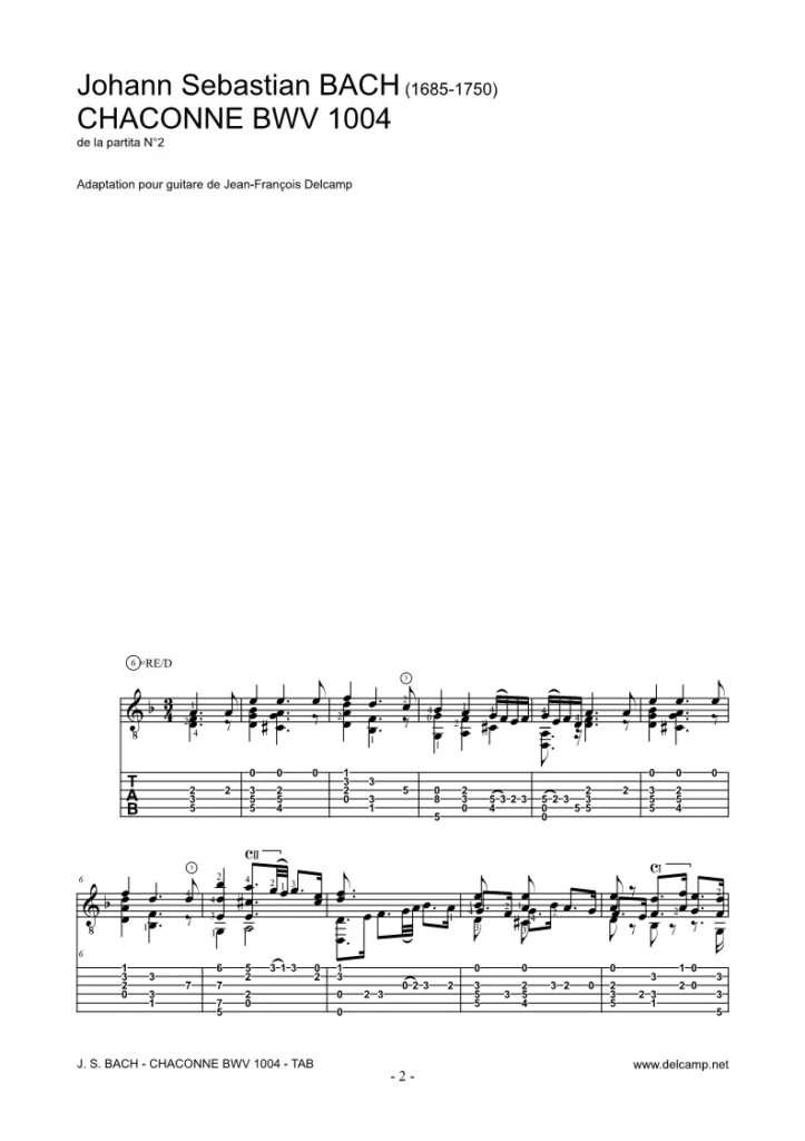 Johann Sebastian Bach - Chaconne BWV 1004 Tab for classical guitar