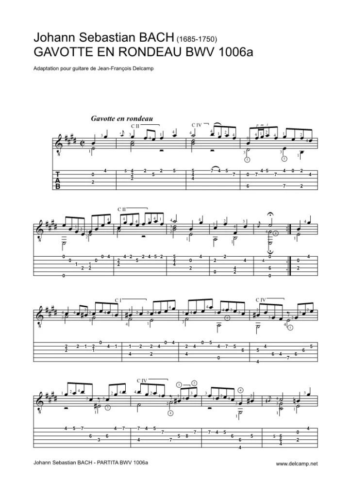 Johann Sebastian Bach - Gavotte en Rondeau BWV 1006 Tab for classical guitar