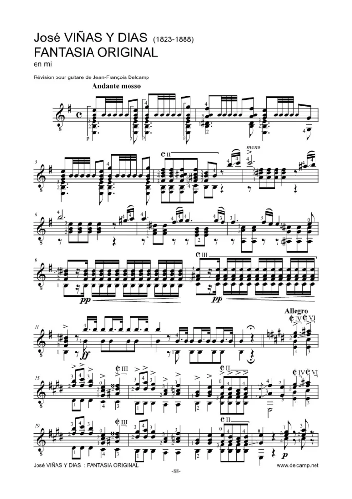 José Viñas y Dias : Fantasia Original for classical guitar