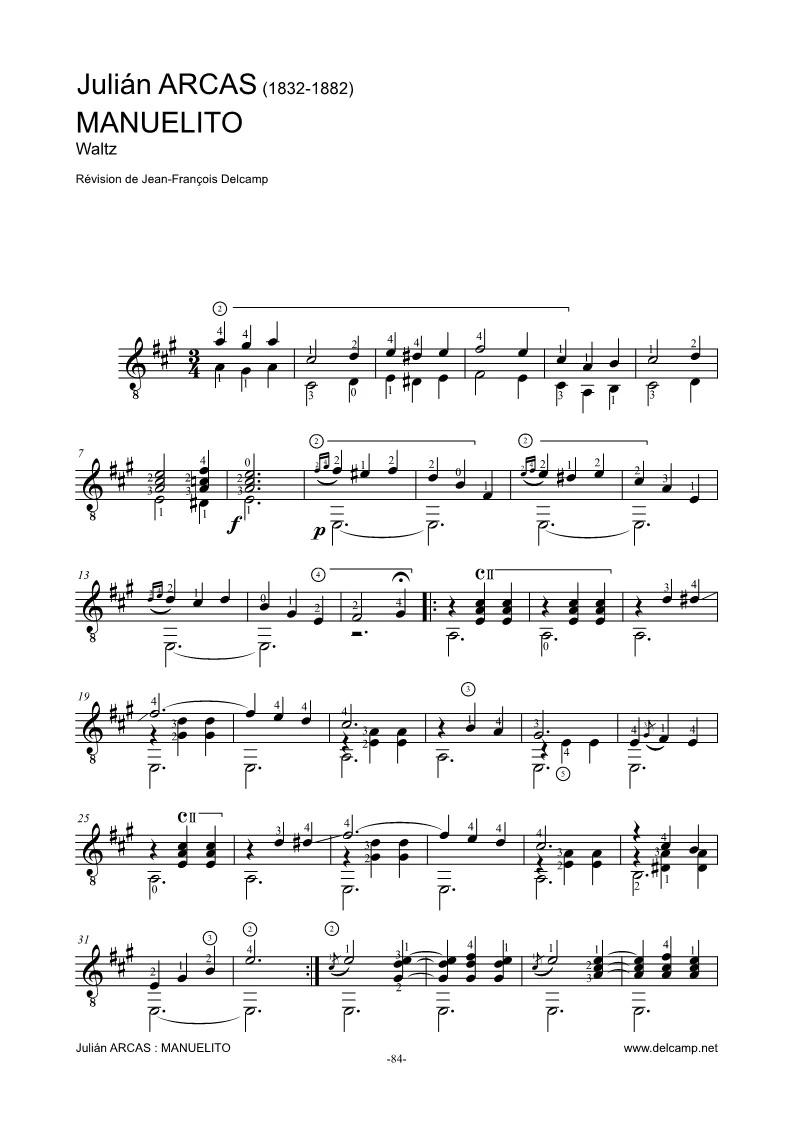 Julian Arcas – Manuelito for classical guitar