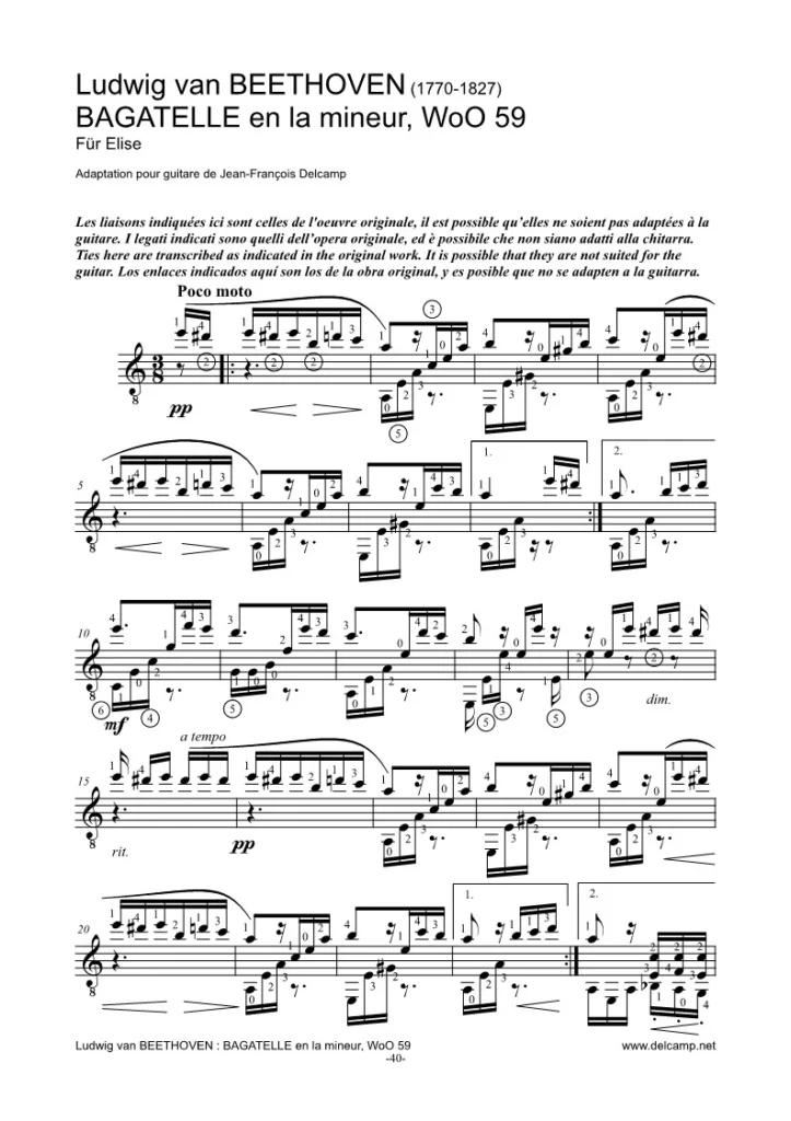 Ludwig Van Beethoven - Bagatelle Für Elise for classical guitar