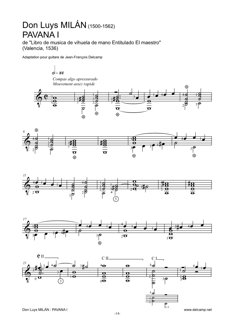 Luys Milán - Pavana 1 for classical guitar