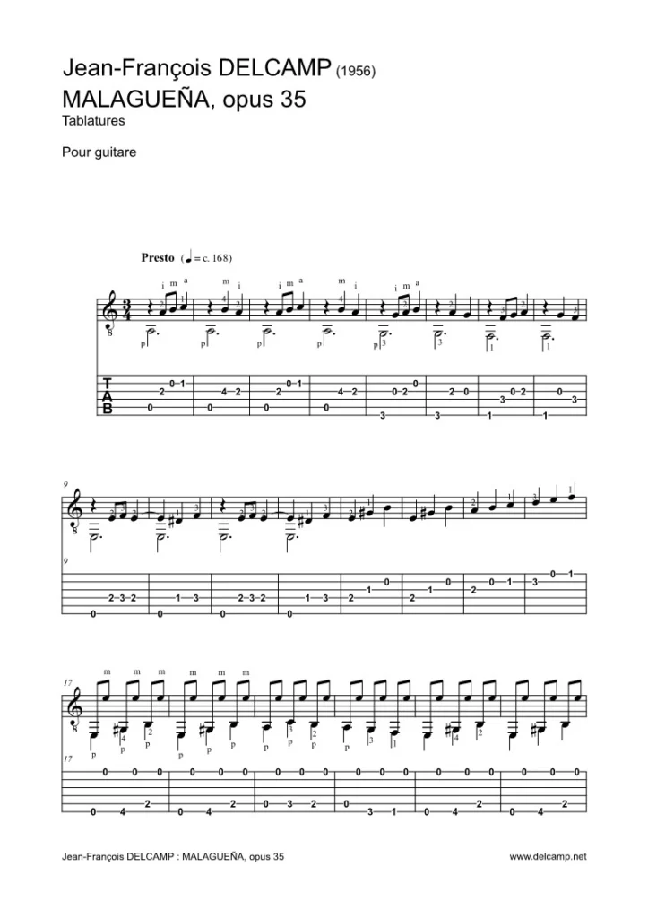 Malagueña Tab for classical guitar