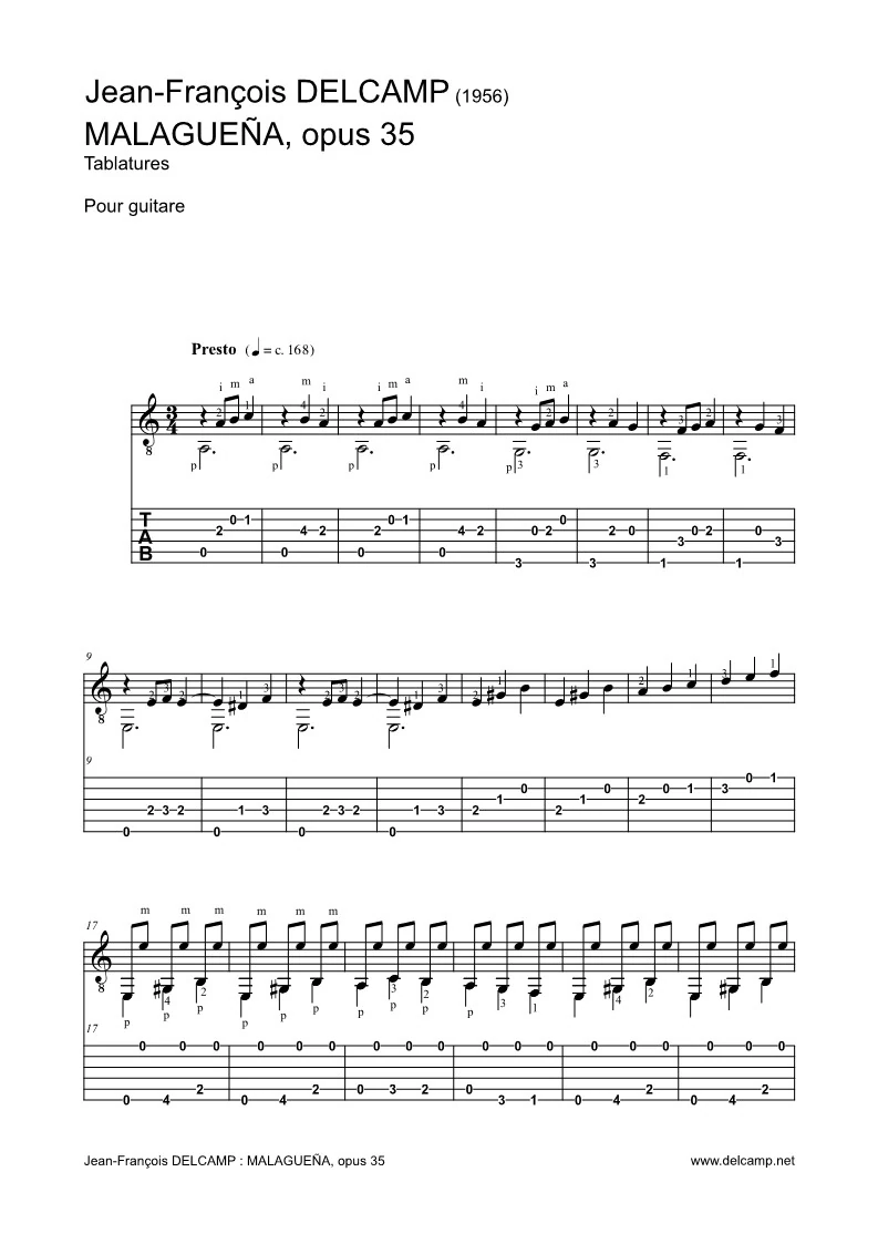 Malagueña Tab for classical guitar