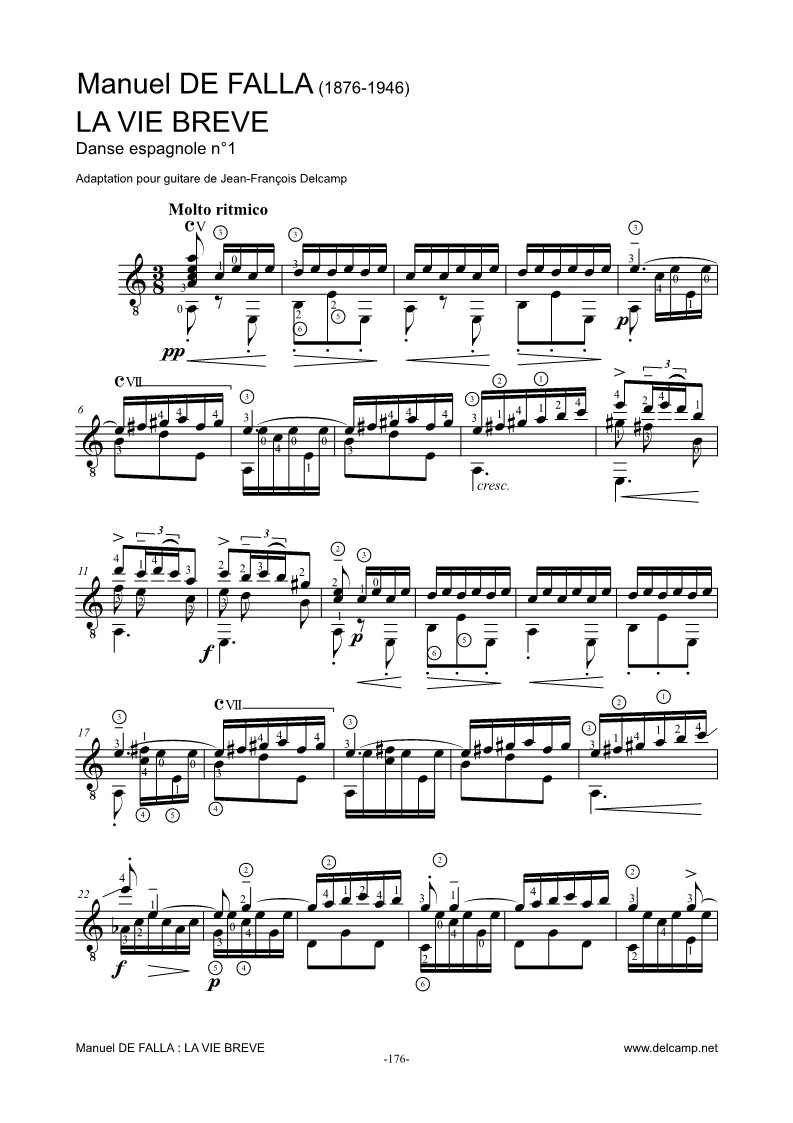 Manuel de Falla - Danse n°1 de la Vie brève for classical guitar