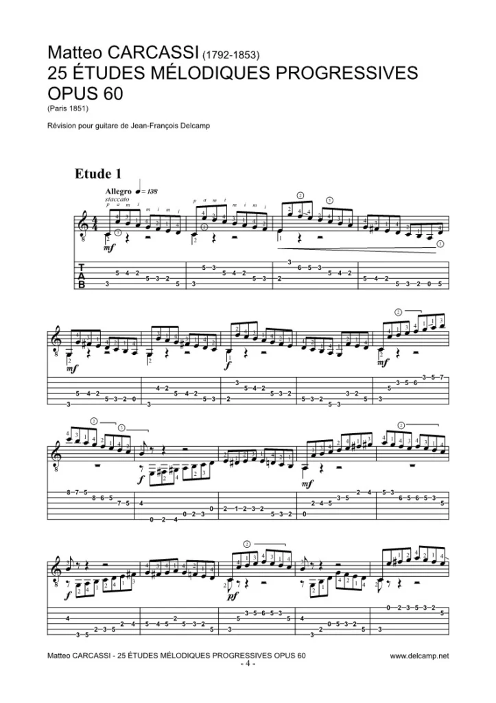 Matteo Carcassi - 25 Études opus 60 Tab for classical guitar