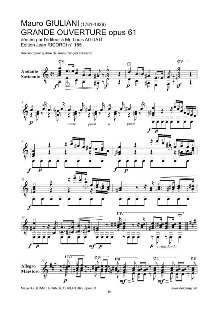 Mauro Giuliani - Grande Ouverture Opus 61 for classical guitar