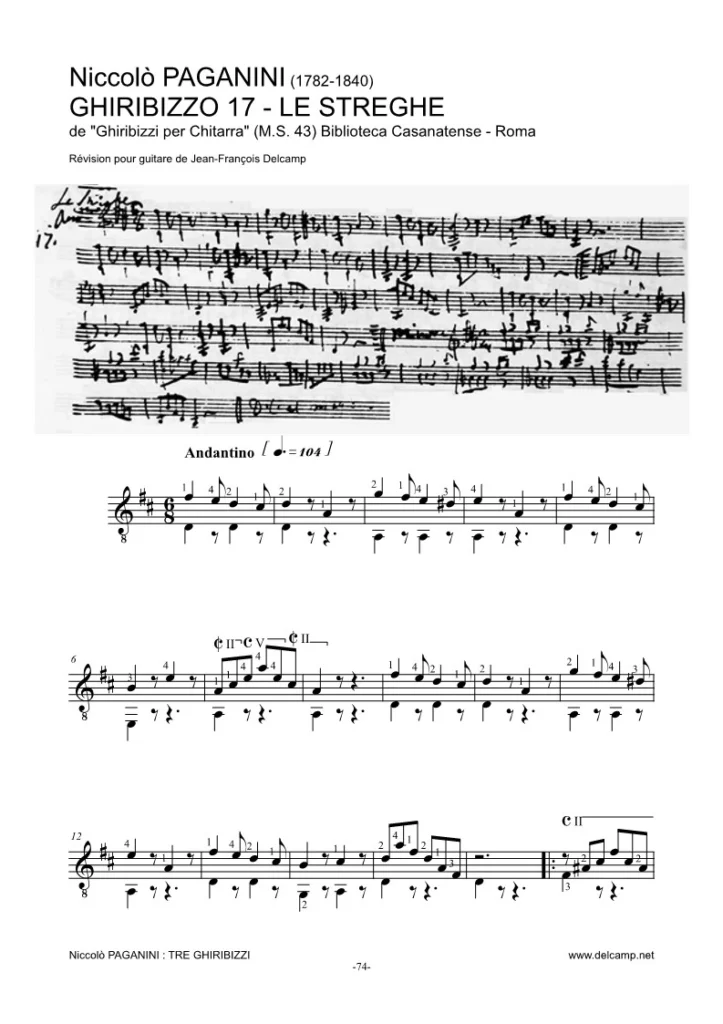 Niccolò Paganini – Ghiribizzo Le Streghe for classical guitar