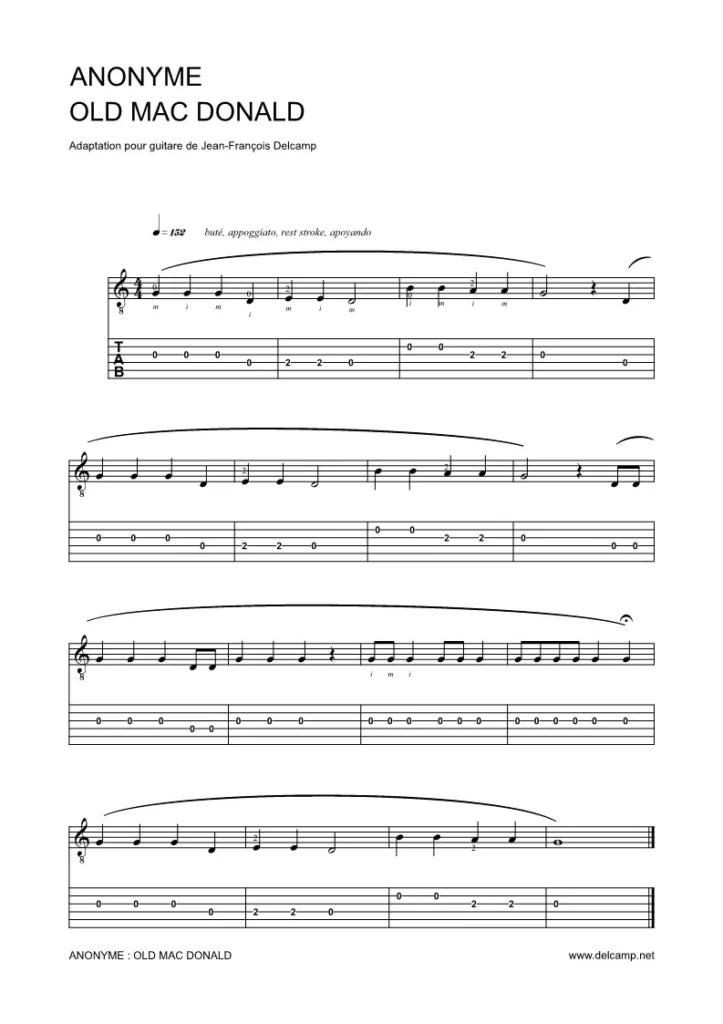 Old Mac Donald - Tab for classical guitar