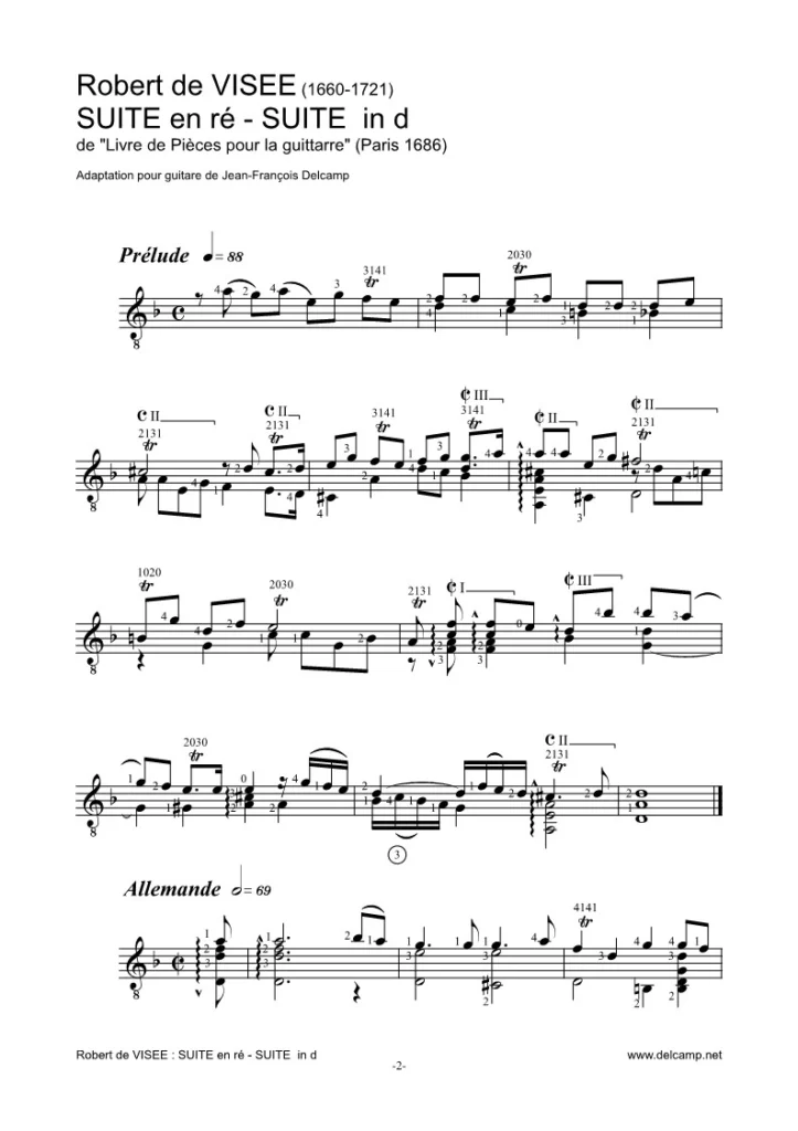 Robert de Visée - Suite in D minor for classical guitar