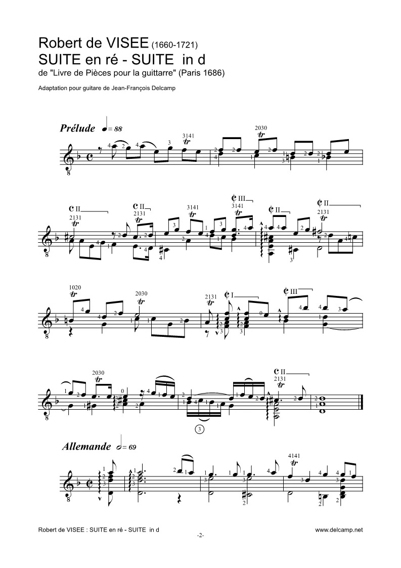 Robert de Visée - Suite in D minor for classical guitar